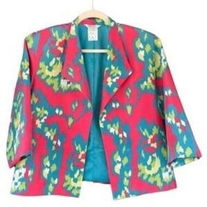 S4 80s 90s VTG BleyLe Women's Silk Blazer Jacket Artwear Abstract Print Medium